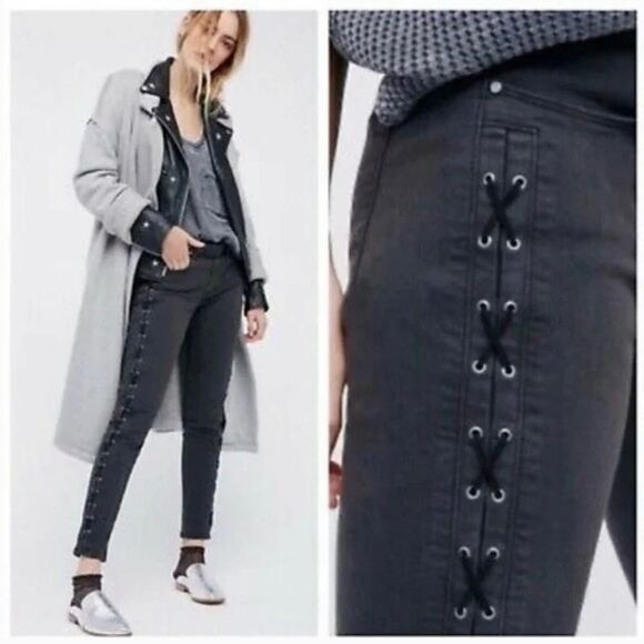 Blank NYC Faded Black Lace Up Skinny Jeans - Picture 1 of 12